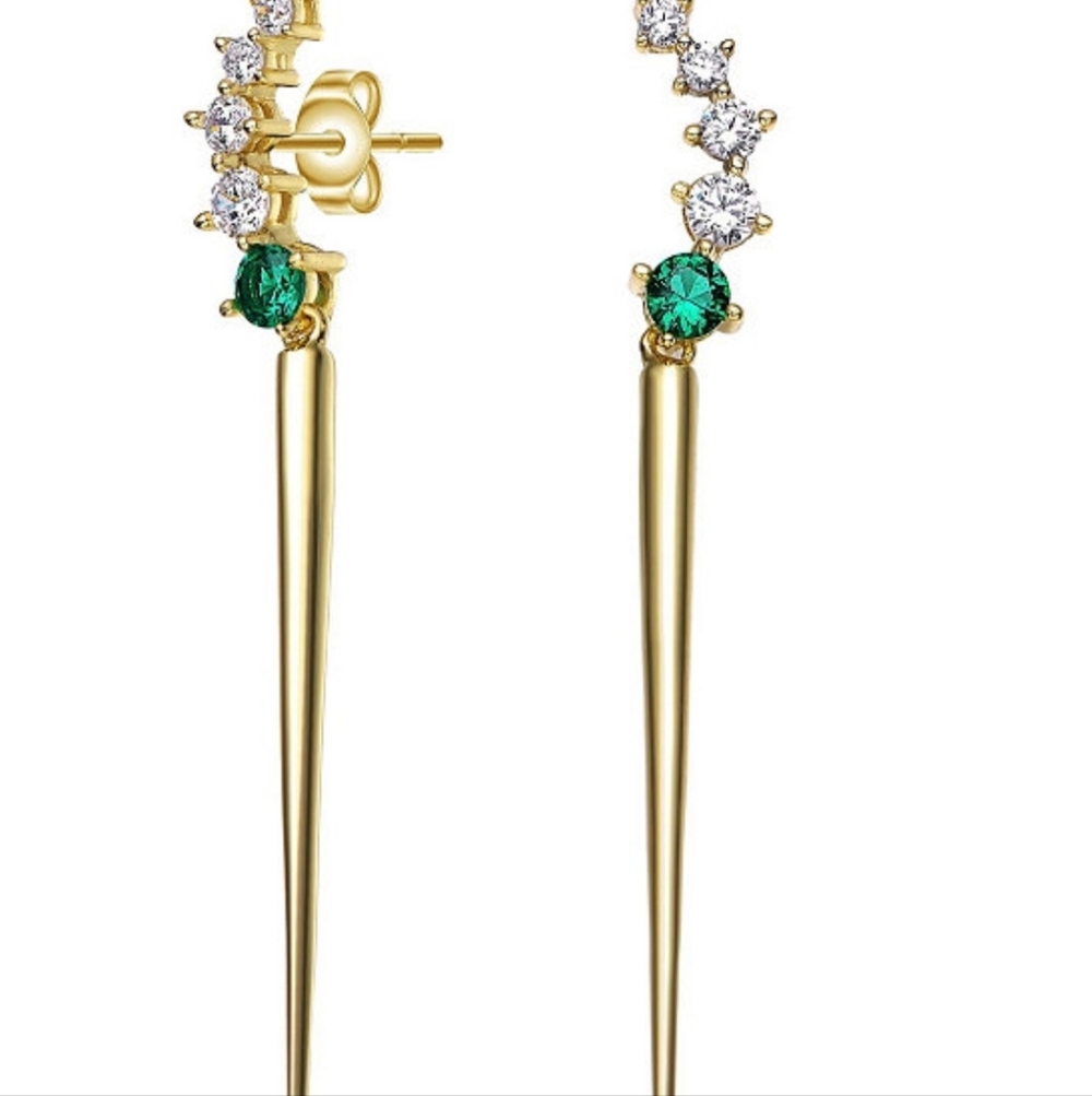 14K Gold Plated CZ Waterfall Spike Drop Earrings Striking